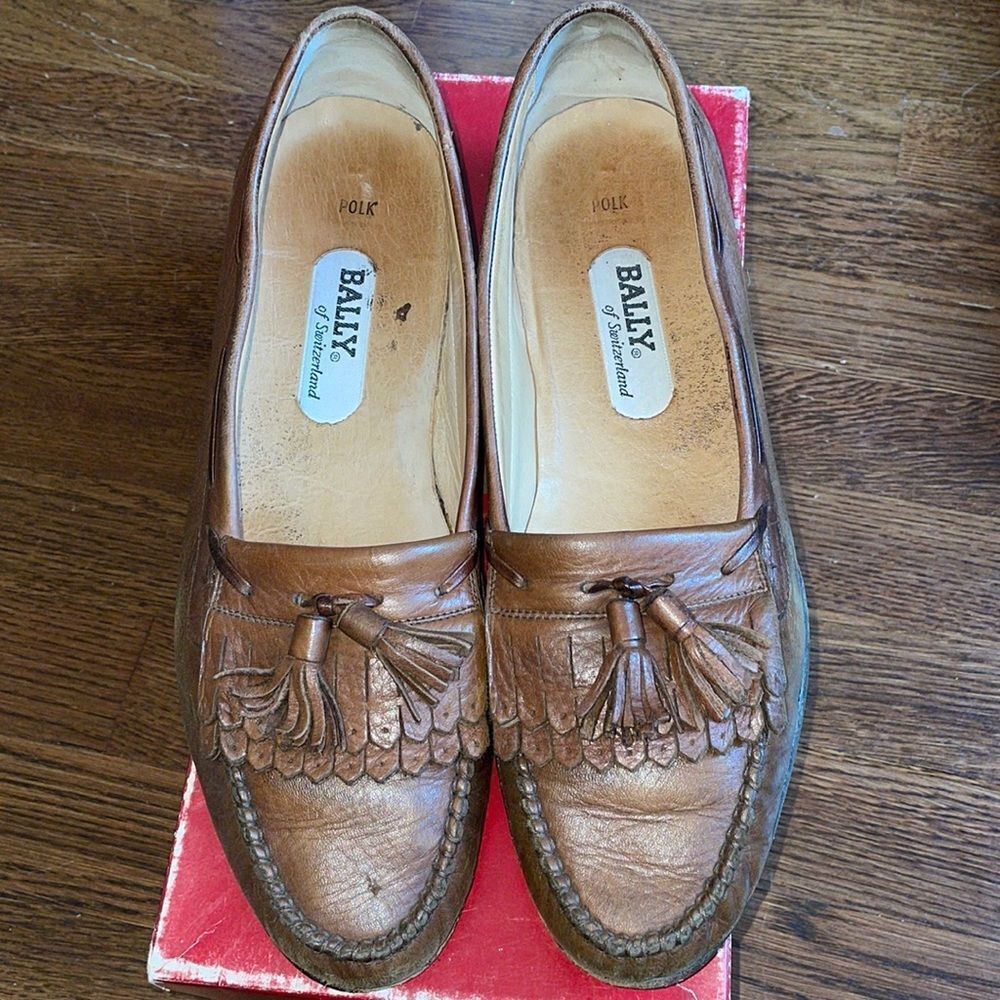Bally of Switzerland Polk brown leather tassel‎ slip on loafers